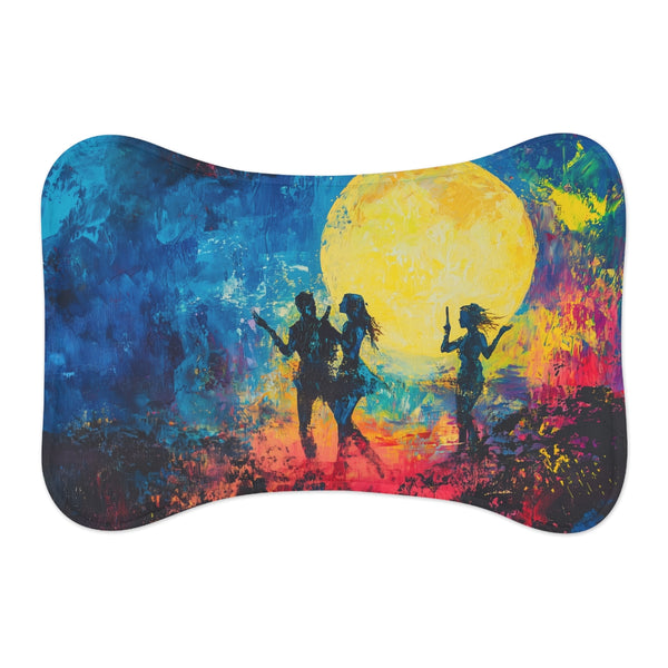 "Neon Moon Pet Mat: Festival colors shine under full moon"
