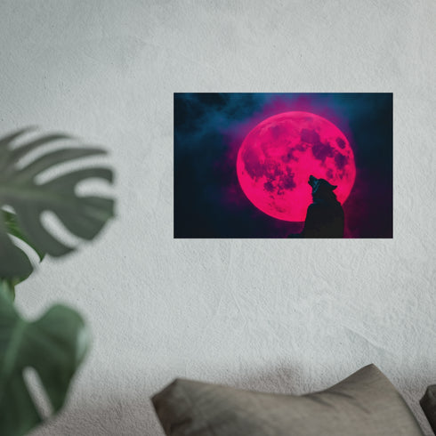 Neon Moon Wolf Howling Poster
