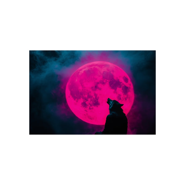 Neon Moon Wolf Howling Poster