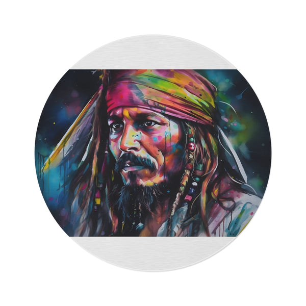 "Neon Pirate Watercolor Round Rug"