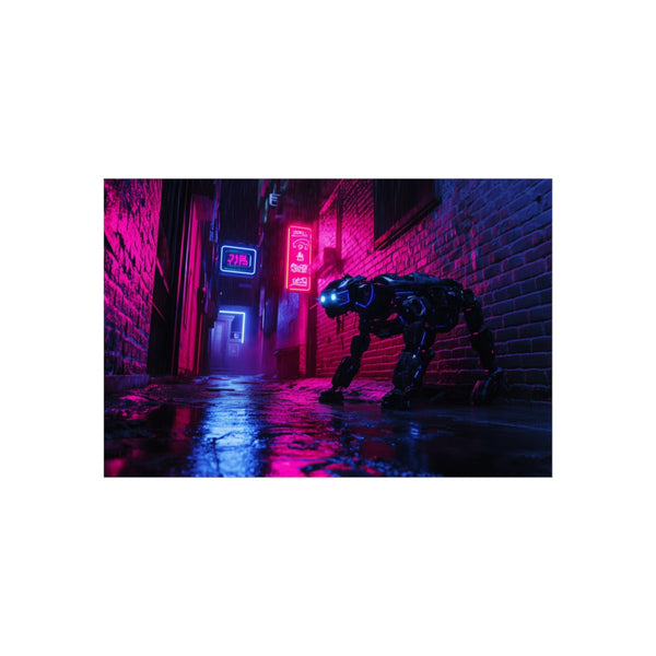 "Neon Robot Dog: Futuristic Alleyway Art"