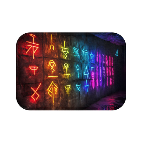 Neon Rune Graffiti Bath Mat