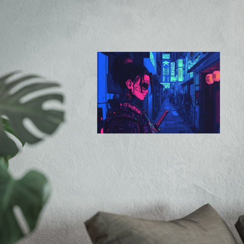 Neon Samurai Cyberpunk Alley Art
