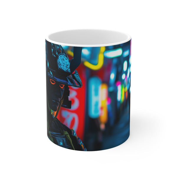 Neon Samurai Cyberpunk Coffee Mug