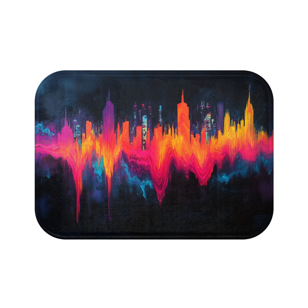 "Neon Skyline Soundwave Bath Mat"