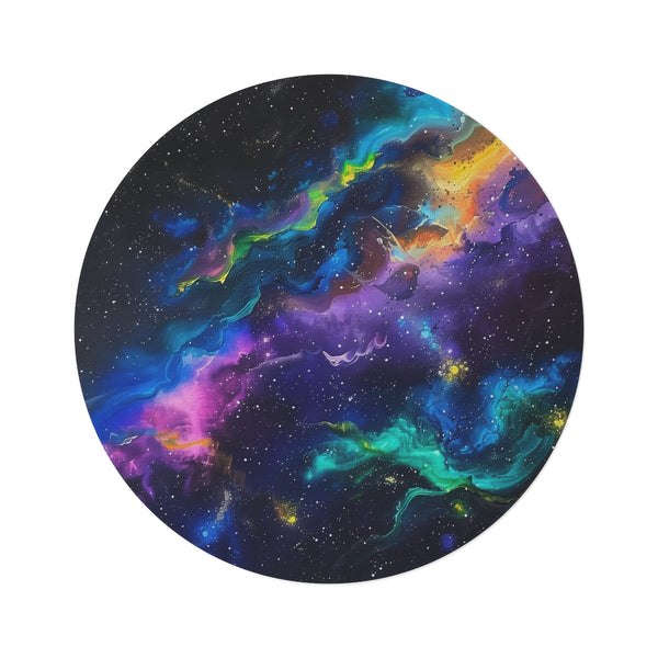 "Neon Space Galaxy Round Rug"