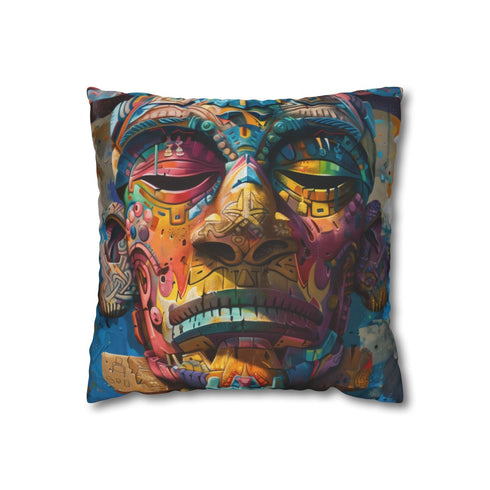 "Neon Tribe Mask Pillowcase: Dreamy Tribal Vibes"