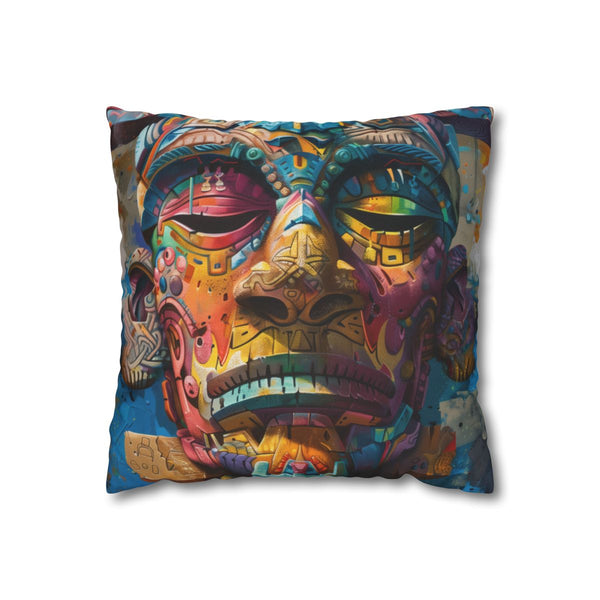 "Neon Tribe Mask Pillowcase: Dreamy Tribal Vibes"