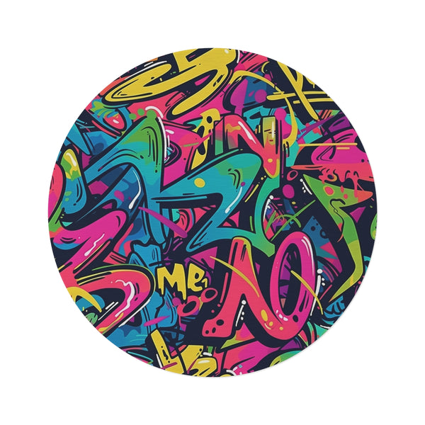 "Neon Urban Graffiti Round Rug"