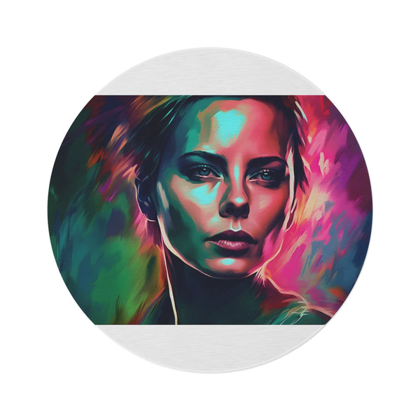 "Neon Watercolor Charlize Theron Round Rug"