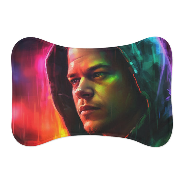 "Neon Watercolor Matt Damon Pet Mat: Vibrant and Unique!"