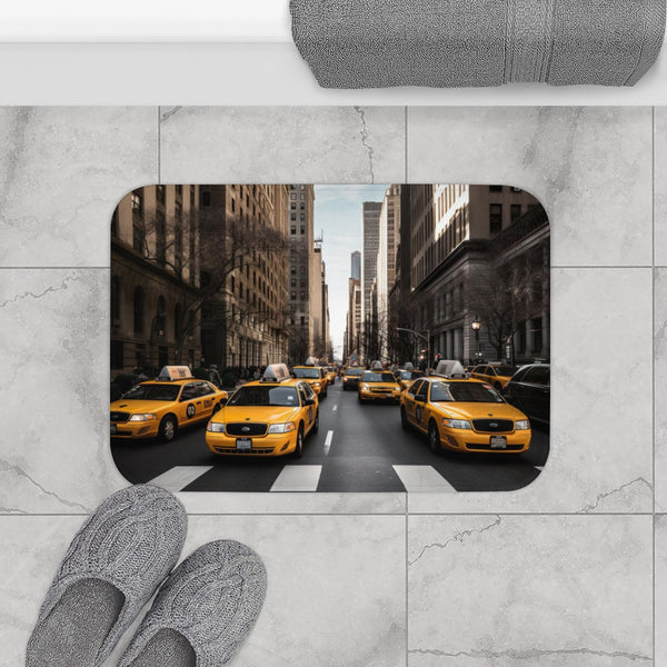 New York Cabs — Non-Slip Bath Mat — Bathroom Floor Lifestyle View
