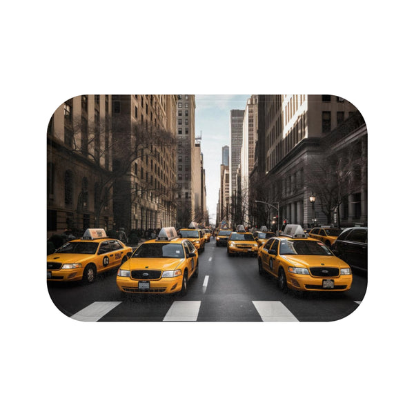 New York Cabs — Non-Slip Bath Mat — Top-Down Velvet Microfibre Artwork View