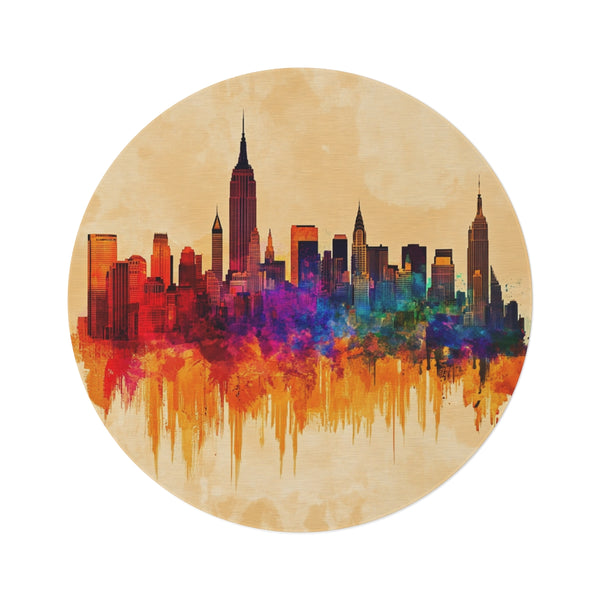 "New York City Skyline Round Rug: Vibrant Urban Charm"