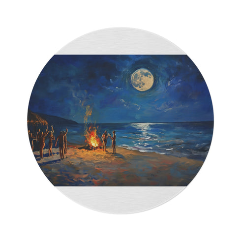 "Night Beach Moon Round Rug"