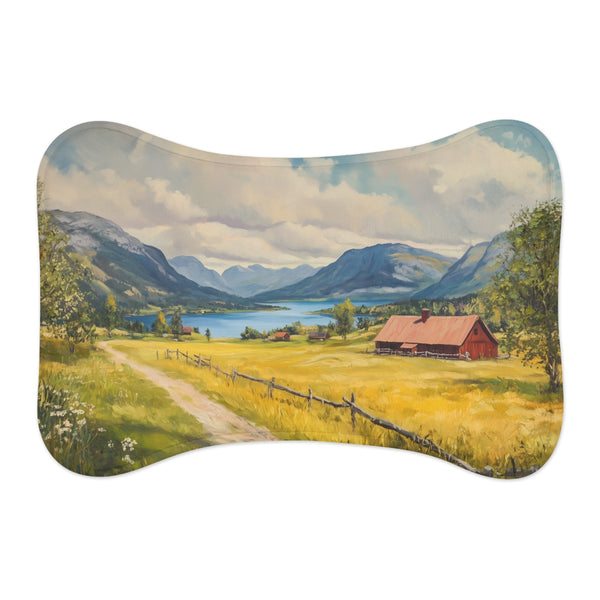 "Norwegian Countryside Pet Mat: A Scenic Retreat"