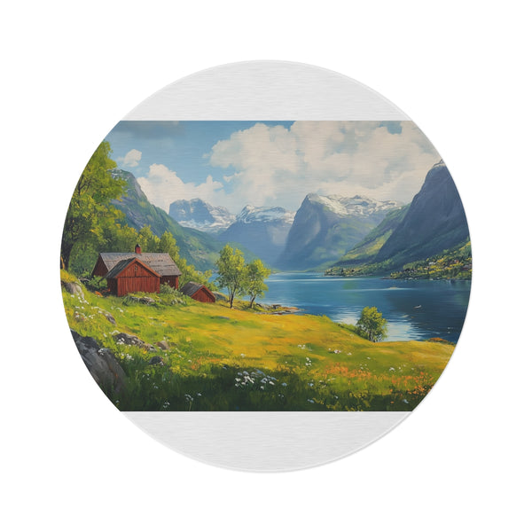 "Norwegian Countryside Round Rug: A Scenic Masterpiece"