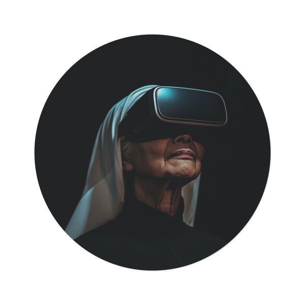 "Nun in VR Rug: Zen Meets Technology"