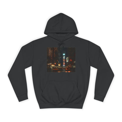 Nyc Night Graphic Unisex College Hoodie - Jet Black Front