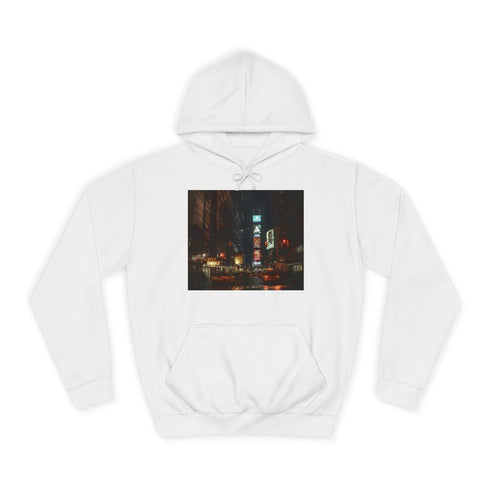 Nyc Night Graphic Unisex College Hoodie - Arctic White Front