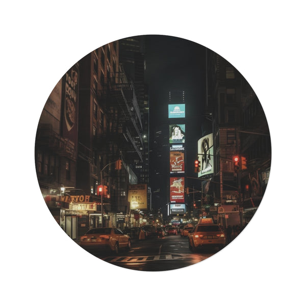 "NYC Night Round Rug: City Vibes at Your Feet"