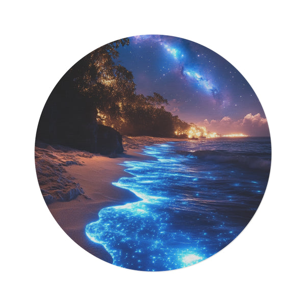 "Ocean Waves Bioluminescence Round Rug"