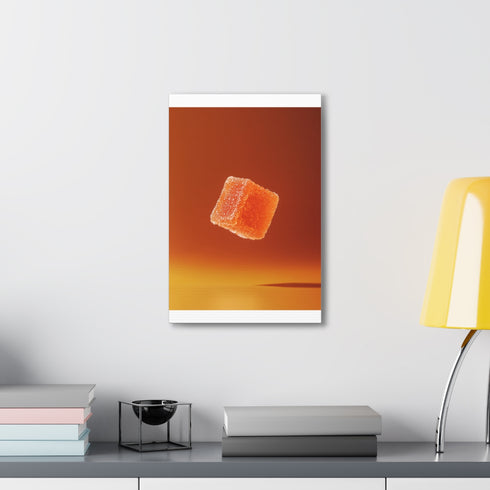 Orange gummy on dark sky canvas print, vibrant whimsical design.