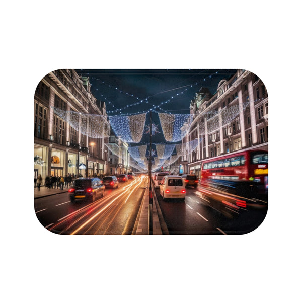 Oxford Street London — Non-Slip Bath Mat — Top-Down Velvet Microfibre Artwork View