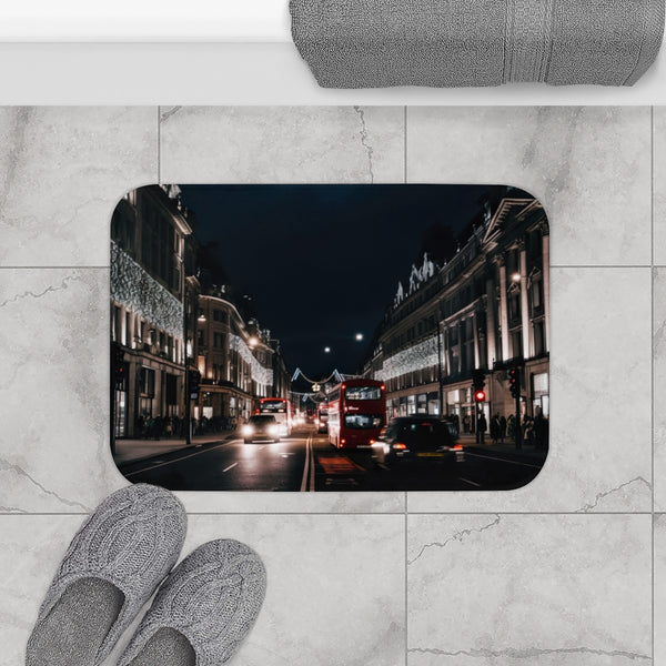 Oxford Street London Night — Non-Slip Bath Mat — Bathroom Floor Lifestyle View
