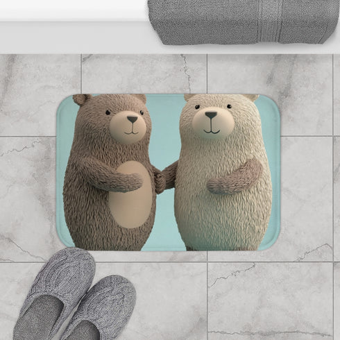 Pair of Sweet Bears Holding Hands Luxury Memory Foam Bath Mat - Bathroom Lifestyle View