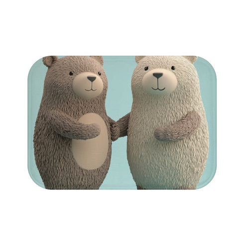 Pair of Sweet Bears Holding Hands Luxury Memory Foam Bath Mat - Top View