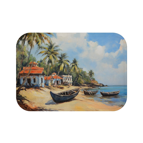 "Panaji Goa Painting Bath Mat: Coastal Serenity"