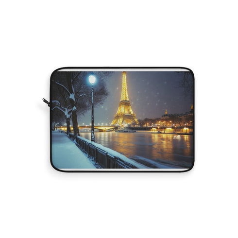 "Paris Snow Laptop Sleeve: Elegance Meets Winter Wonderland"
