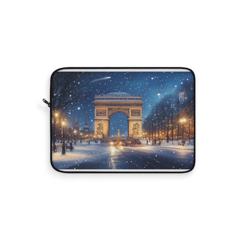 "Paris Snow Night Laptop Sleeve: Keep Your Tech Stylishly Safe"