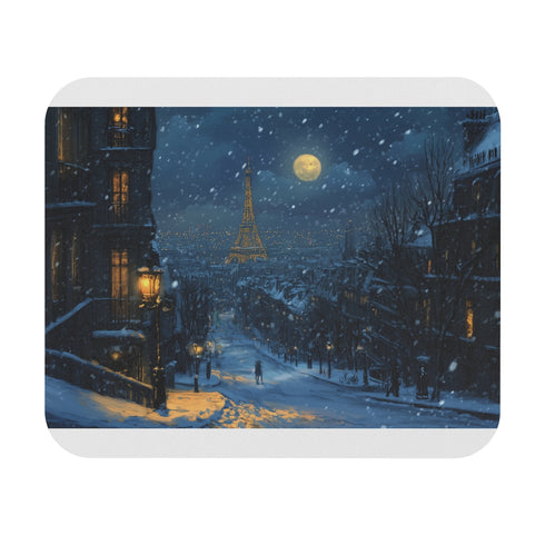 Paris Snow Night Mouse Pad Eiffel Tower