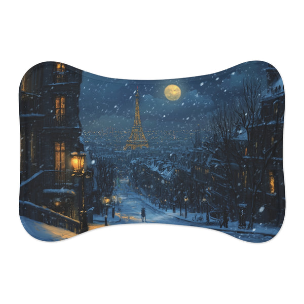 "Paris Snow Night Pet Mat: Dreamy Comfort for your Furry Friend"