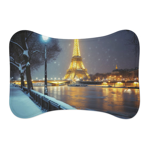 "Paris Snow Pet Mat: Cozy Chic Retreat"