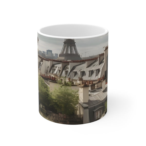"Parisian Rooftops Coffee Mug: Eiffel Tower Views"