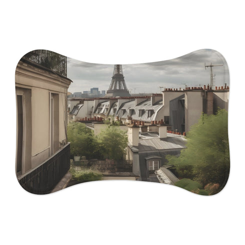 "Parisian Rooftops Pet Mat: Eiffel Tower Views"