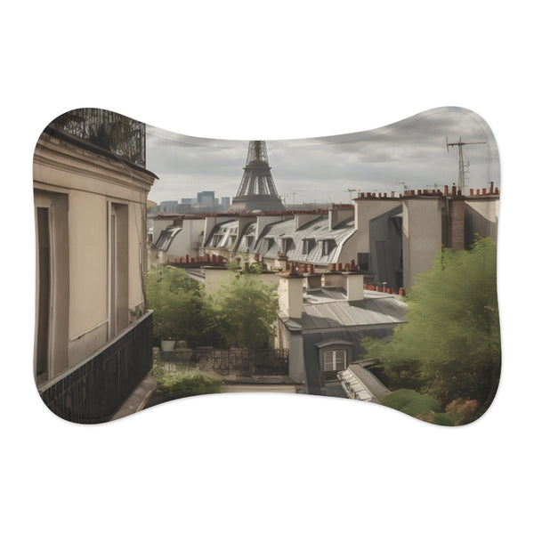 "Parisian Rooftops Pet Mat: Eiffel Tower Views"