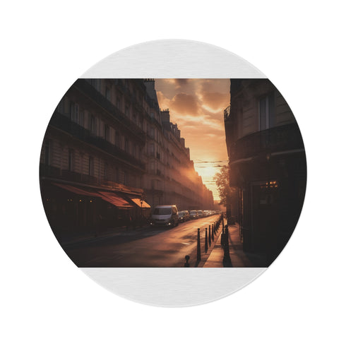 "Parisian Sunset Streets Round Rug"