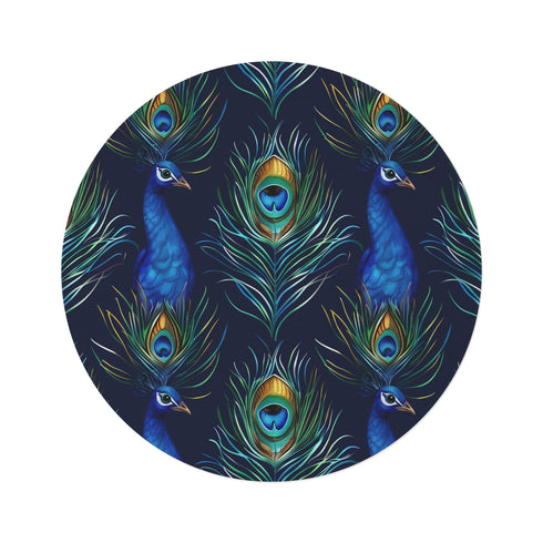 "Peacock Feathers Round Rug: Elegant"