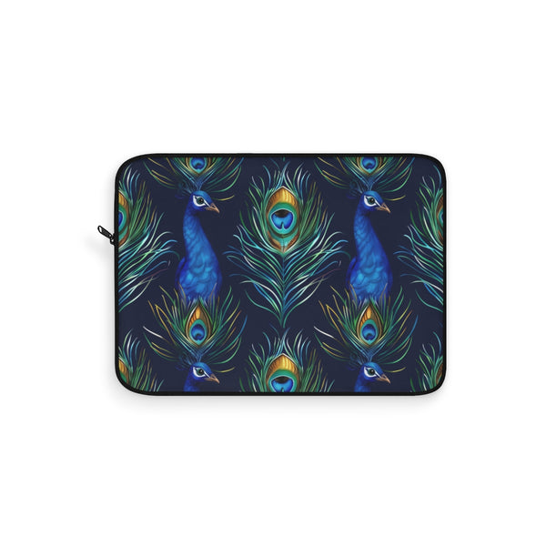 "Peacock Feathers Seamless Laptop Sleeve: Protection with Style"