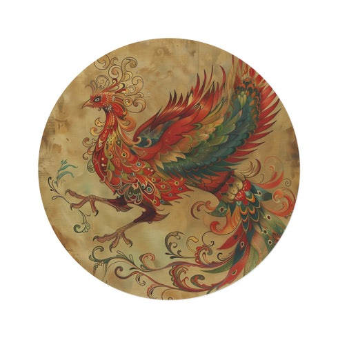 "Phoenix Feather Round Rug: Majestic Mythical Design"