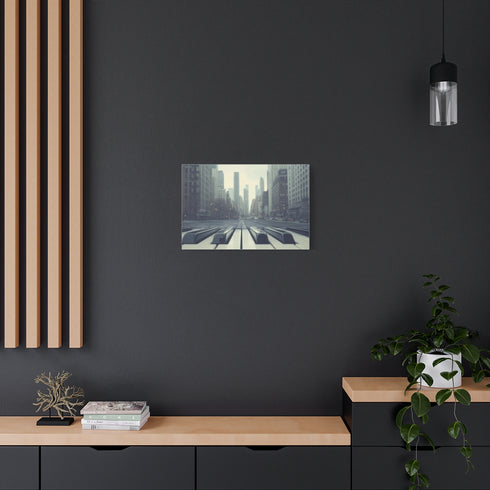 Piano Keys City Skyline Surreal Dreamscape Stretched Canvas Wall Art - Modern Interior Gallery View | Prints With Passion
