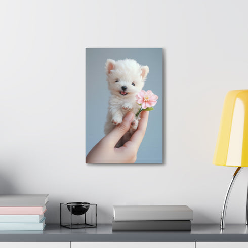 Pint-sized Poodle Puppy Perch Canvas Art for Home Decor.