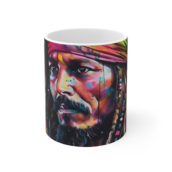 "Pirate Watercolor Neon Mug: Jack Sparrow"