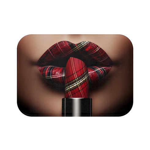 "Plaid Lip Kiss Bath Mat"