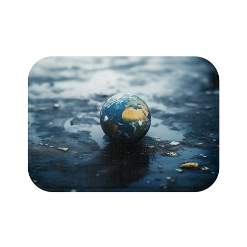Planet Earth Crying Tears of Pollution Luxury Memory Foam Bath Mat - Top View