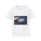 Plasma Lotus Blooming on Mountain Graphic Unisex Softstyle T-Shirt - Front View